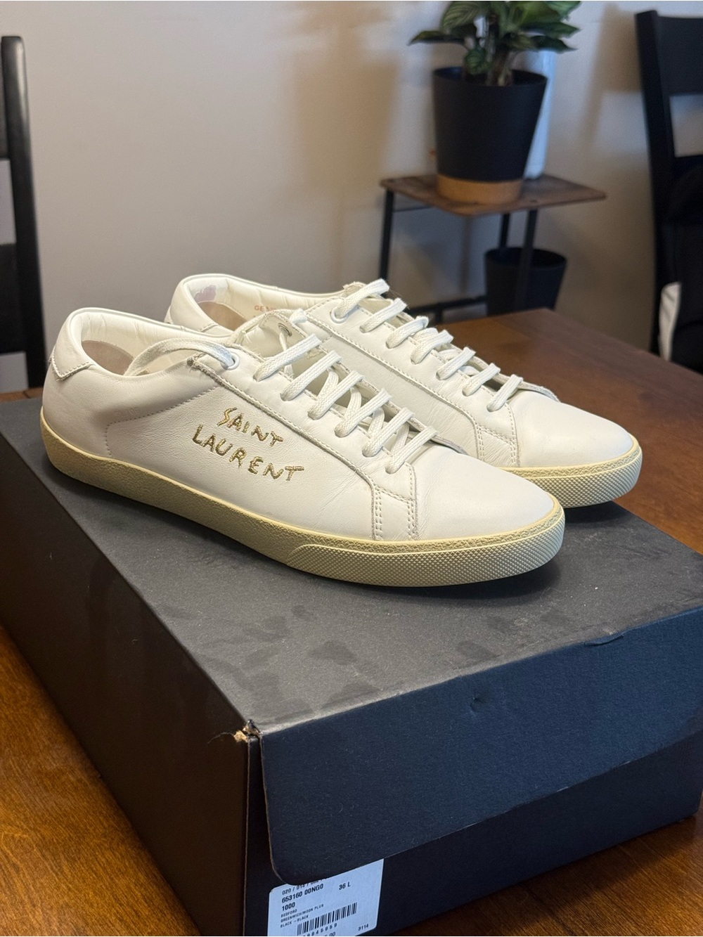 Saint Laurent White Leather Low-Top Sneakers with Cream Sole